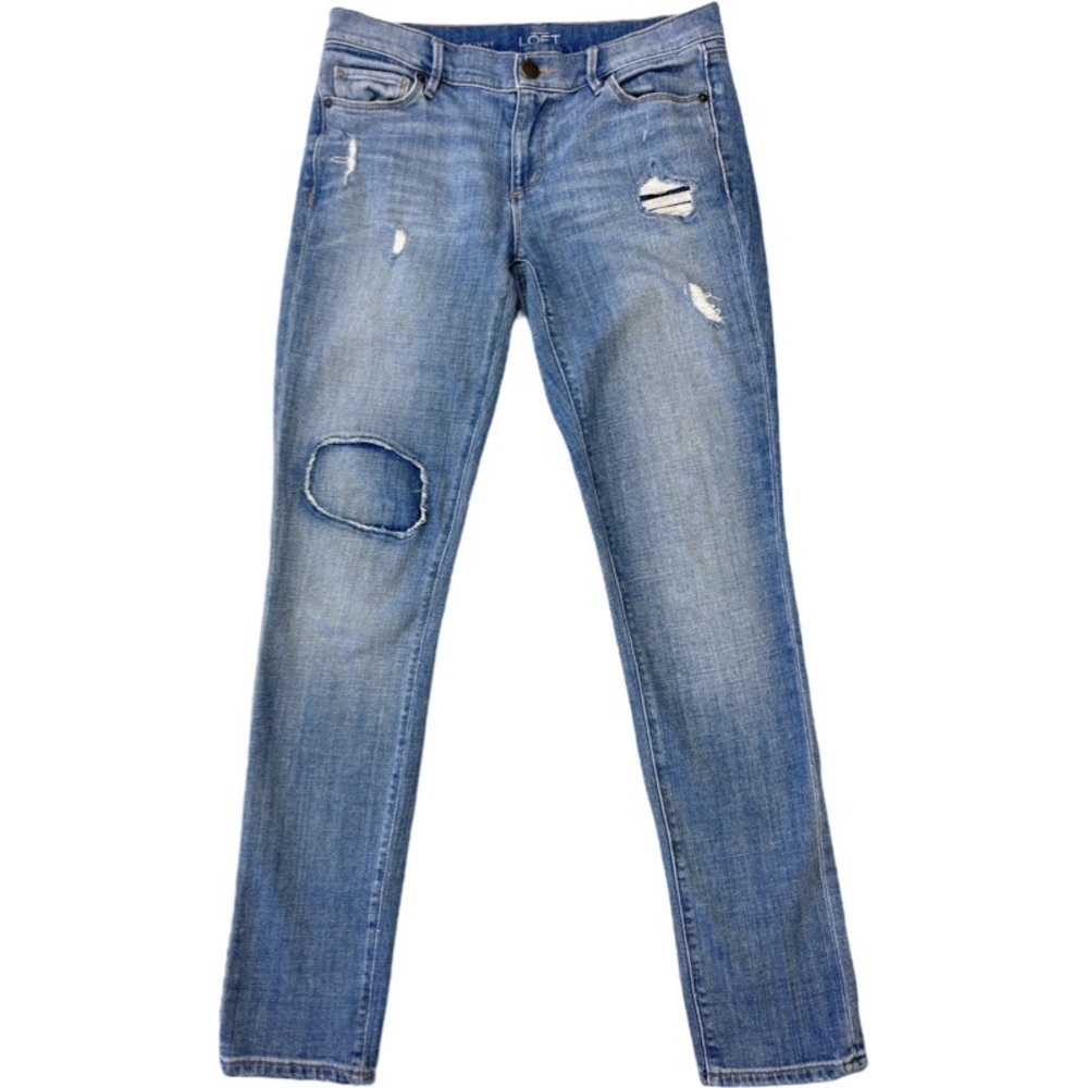 ✅ Loft Ann Taylor Modern Skinny Distressed Jeans medium Wash size 27 / 4